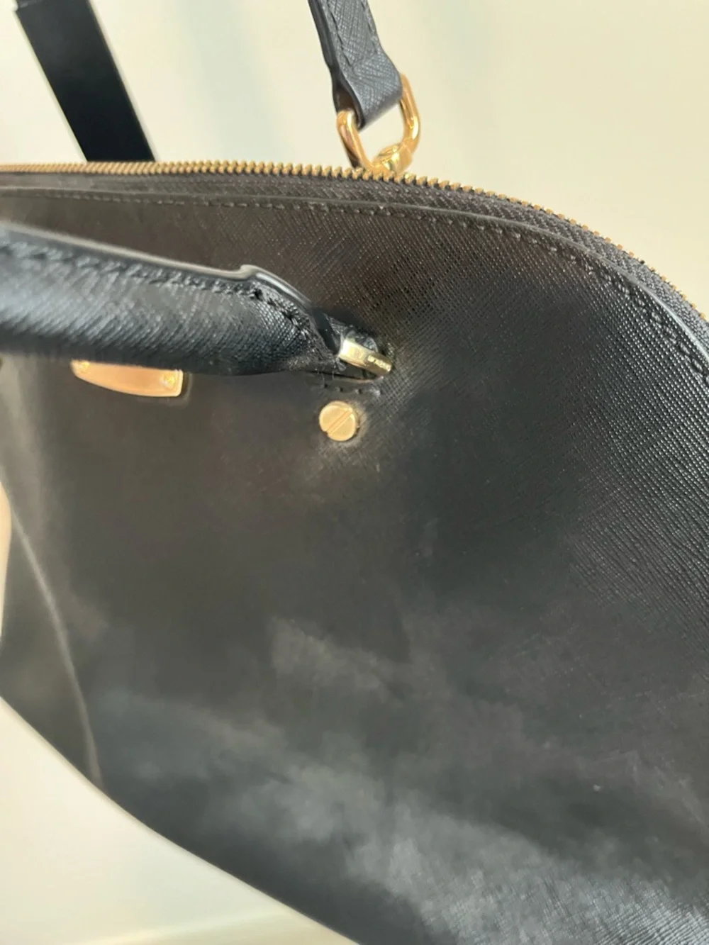 Michael Kors Black Saffiano Leather Satchel Medium Dome Bag Gold Hardware - Picture 14 of 16